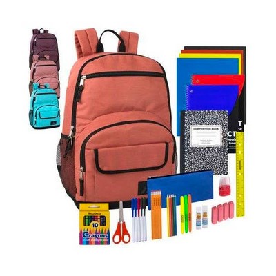 18 Backpacks - 4 Colors, with 35 Piece School Supply Kits (Case of 12)