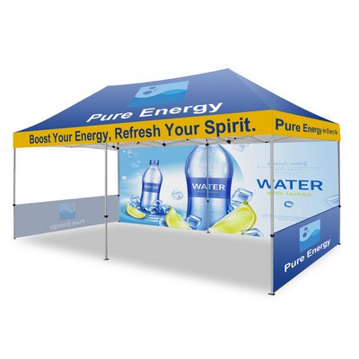 10' X 20' Standard Hex Aluminum Frame w/ Dye Sublimation Canopy, Full Wall & 2 Half Walls