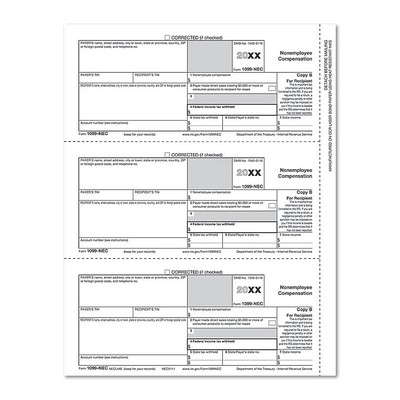 1099 NEC Recipient Copy B Cut Sheets