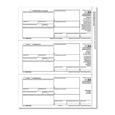 1099 NEC Recipient Copy B Payee & ST, Copy C & ST