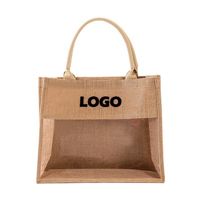 Burlap Tote with Transparent PVC Film Window