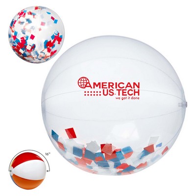 16" Red, White and Blue Confetti Filled Round Beach Ball