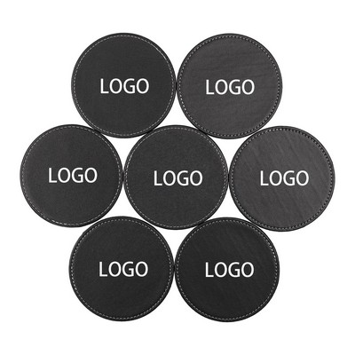 Round Black Leather Coaster