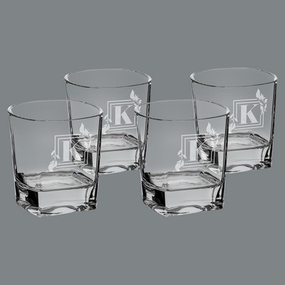 8 Ounce Rectangular Rocks Glasses, Set of 4, 3-1/2"H