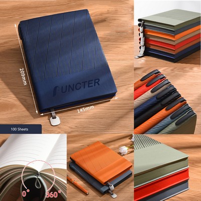 A5 College Ruled Notebook PU Cover Journal Leatherette Bound Journal Executive Notebook w/Pen Sleeve