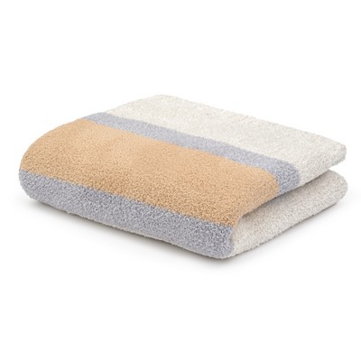 Half Blanket - Laurel Striped - Kash-cozy™ - Oyster / Ivory w/ Honey & Fog / Nickel Fleck Stripes