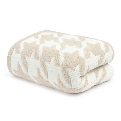 Throw - Large Houndstooth - Chenilla Cloud™ - Linen / Creme