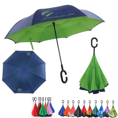 Reversible Inverted Umbrella With C-Shape Handle