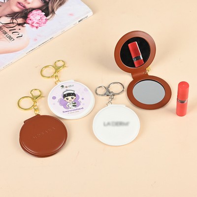 Round Leather Mirror with Keychain