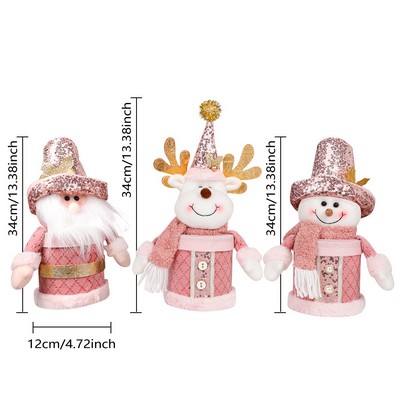 Festive Pink Santa, Reindeer, and Snowman Ornaments Set - 34cm Holiday Decor