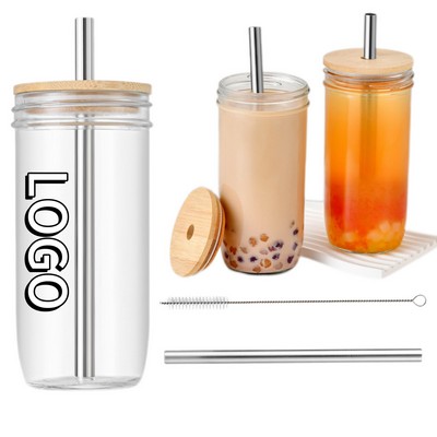 24 OZ Mason Jar Juice Cup With Straw And Straw Brush