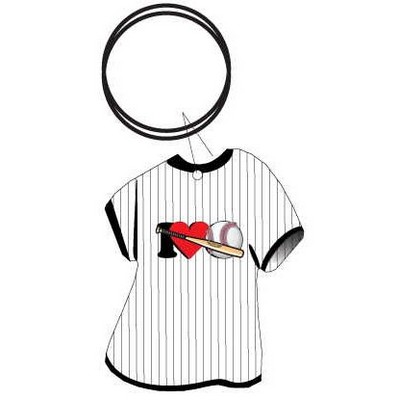 I Love Baseball w/Bat T-Shirt Key Chain on Clear Mirrored Back (4 Square Inch)