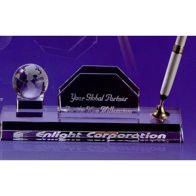 Globe Business Card Holder & Pen Set Award w/ Silver Pen