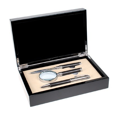 Carbon Fiber Pen, Letter Opener, and Magnifier Gift Set