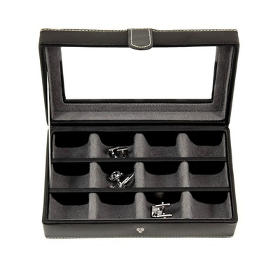 Black Leather Cufflink Case