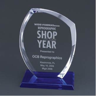 Cosmopolitan Crystal Award on Blue Crystal Base - 7-1/2"x10"