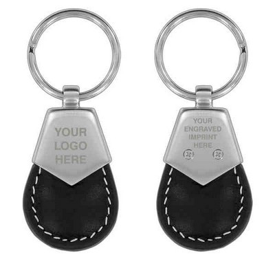 Black Synthetic Leather Key Chain with Satin Metal (Overseas Production)