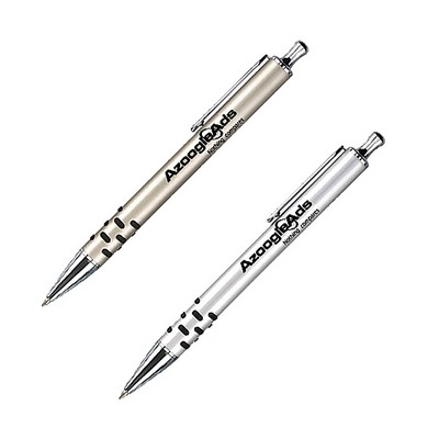 Raiden Silver Brass Ballpoint Pen w/Black Rubber Grip