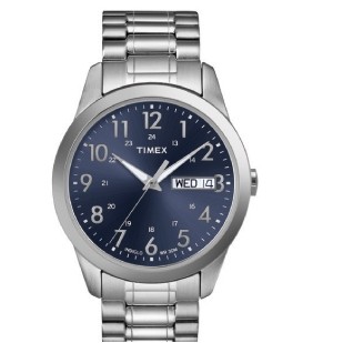 Timex Silver Elevated Classics Dress Expansion Watch W/ Blue Dial