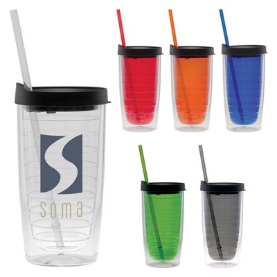 15 Oz. Fun Cup Collection Tumbler w/Color Straw & Black Lid