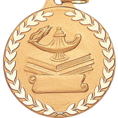 E Series Die Struck Academic Books & Lamp Medal w/Laurel Border