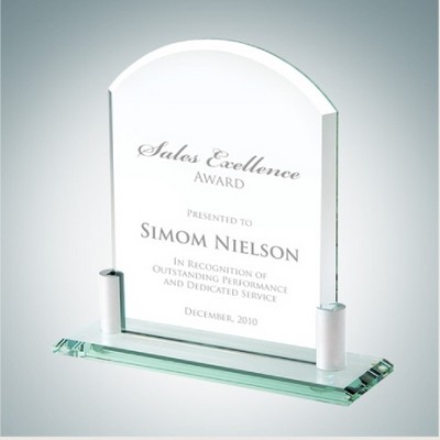 8 3/8" Vertical Arch Jade Glass Award Plaque w/Aluminum Holder Base