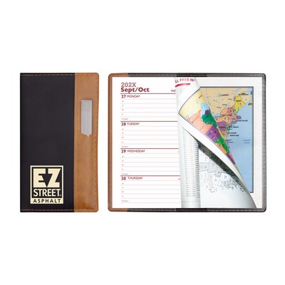 Lafayette Series Soft Cover 2 Tone Vinyl Weekly Planner w/ Clear Pen & Map