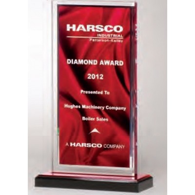 Acrylic Deep Red Draped Satin Award w/ Silver Mirror Border (5"x7 1/2")