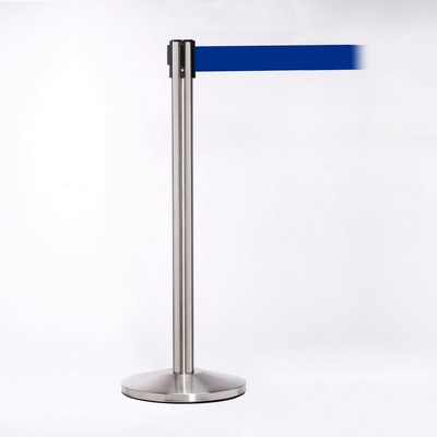 Matte Stainless Pole W/ 11' Heavy Duty Navy Blue Belt W/ Lock