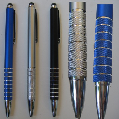 Stylus Ball Pen with aluminum Knurling Lattice Grip