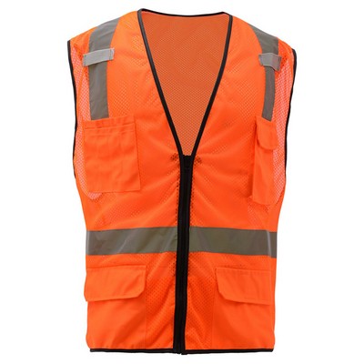 GSS™ Premium Class 2 Orange Safety Vest w/6 Pockets