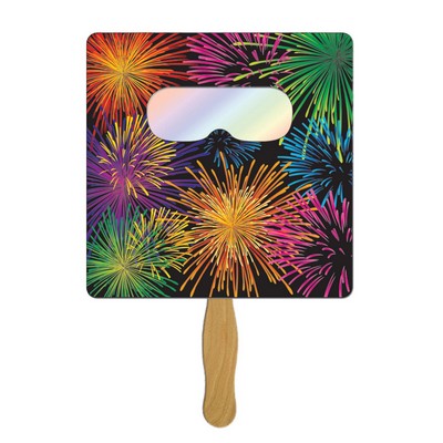 Square Fireworks Fan w/Pre-Printed Firework Images Front & 1 Color Back