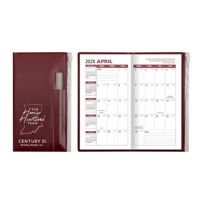 Academic Zip Back Planner w/ Clear Pen & Zip Lock Pocket - Solid Color (2 Color Insert)