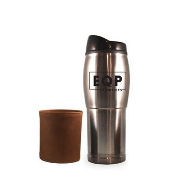 14 Oz. Chrome Plated Tumbler w/Leather Sleeve