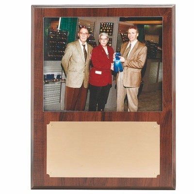 Walnut Finish Plaque w/8"x10" Photo Window & Brass Engraving Plate (12"x15")