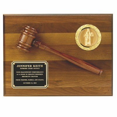 Walnut Finish Plaque w/Gavel Holds 2" Insert (9"x12")