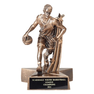 6½" Resin Basketball Trophy w/Male Player & Shooting Star