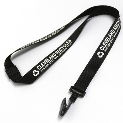 3/4" x 36" Screen Printed Lanyard With Plastic Bulldog Safety Neck Breakaway - Black