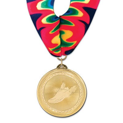 2" Track Brite Laser Medal w/ Stock Millennium Neck Ribbon