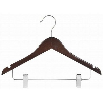 14" Juniors Walnut & Chrome Suit Hanger w/Clips