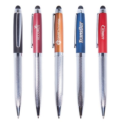 Ideá™ Chrome Barrel Ballpoint Pen w/Stylus