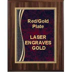 Walnut Plaque 8" x 10" - Red/Gold Patina Marble 6" x 8" Plate