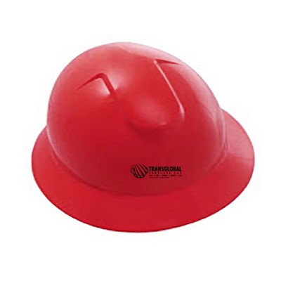 Red hard hat with six point ratchet suspension