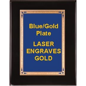 Black 8" x 10" Piano Finish Plaque - 6" x 8" Blue/Gold Teardrop Plate