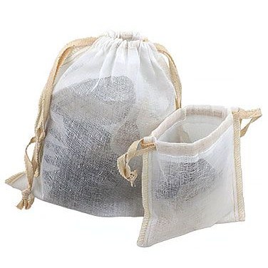 Sheer Muslin Pouch w/Cotton Twill Ribbon Drawstring & Serged Seams (5"x7")