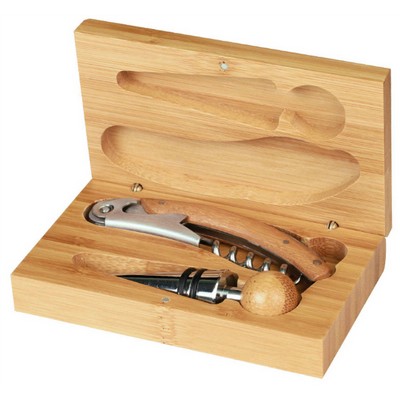 3.125" x 5.125" - Wood Wine Kit with Opener and Stopper - Bamboo