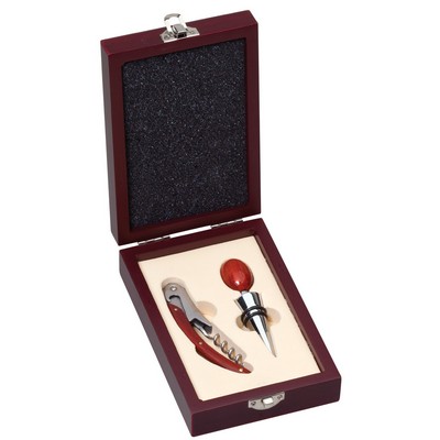 2 Piece Wine Gift Set w/Rosewood Finish