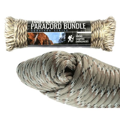 100' x 5/32" Paracord 7 Strand, Desert Camouflage , Pull Strength 550 LBS