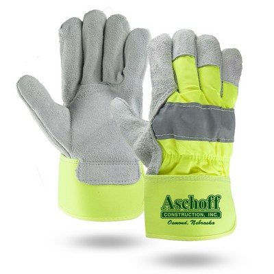 Hi-Viz Suede Cowhide Leather Palm Gloves