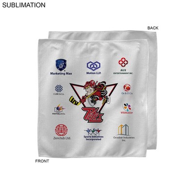 White Microfiber Dri-Lite Terry Sponsorship Rally Towel, 12x12, Sublimated Full Color Logos